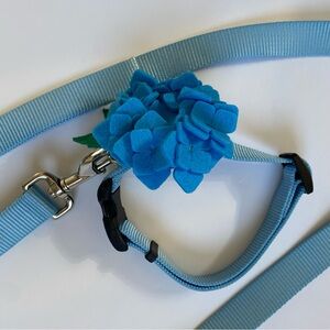 Dog Collar and Leash W/ Flower NEW Size Large Blue Hydrangea Tiff 45” Handmade